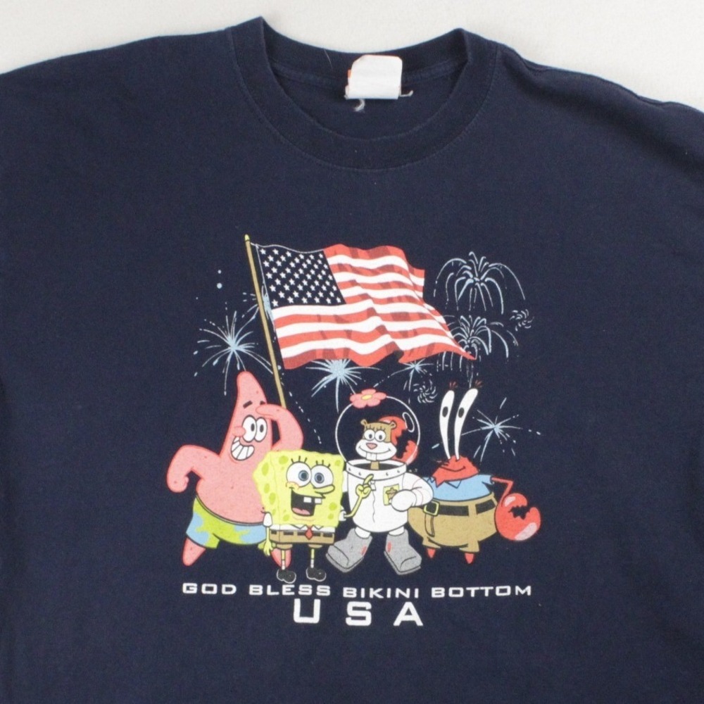 Vintage 2003 SpongeBob Nickelodeon T Shirt XL God Bless Bikini Bottom USA